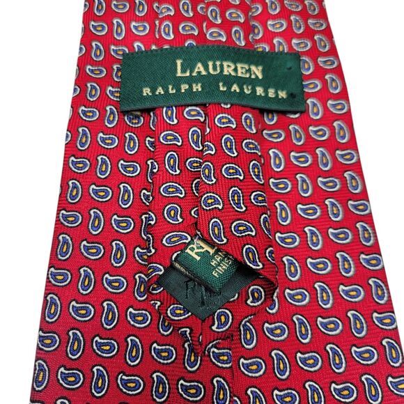 Lauren Ralph Lauren‎ Red Paisley Silk Neck Tie Mens 56" x 4" Handmade In USA - Picture 3 of 10